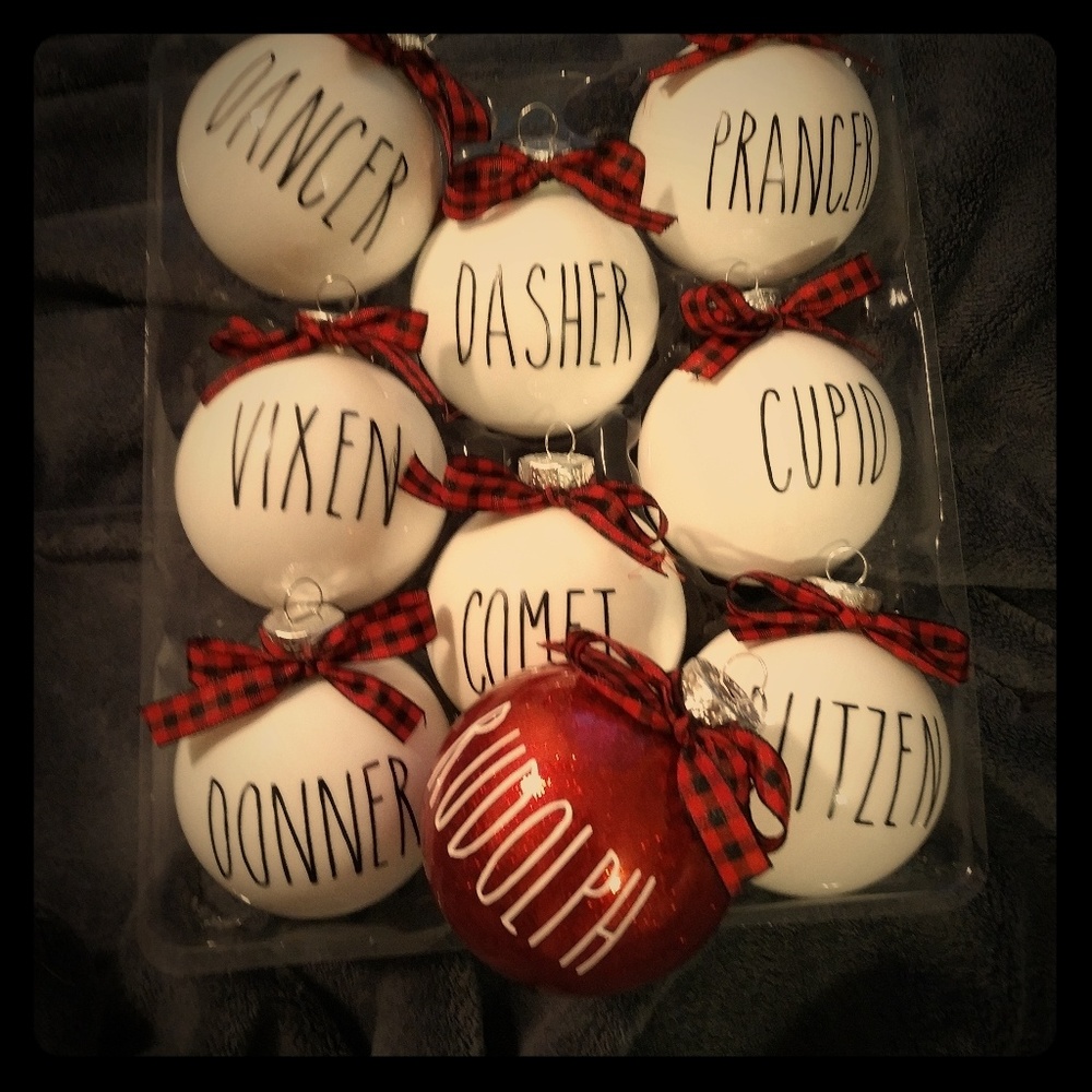 Set of 9, Christmas ornaments. Reindeer/rudolf